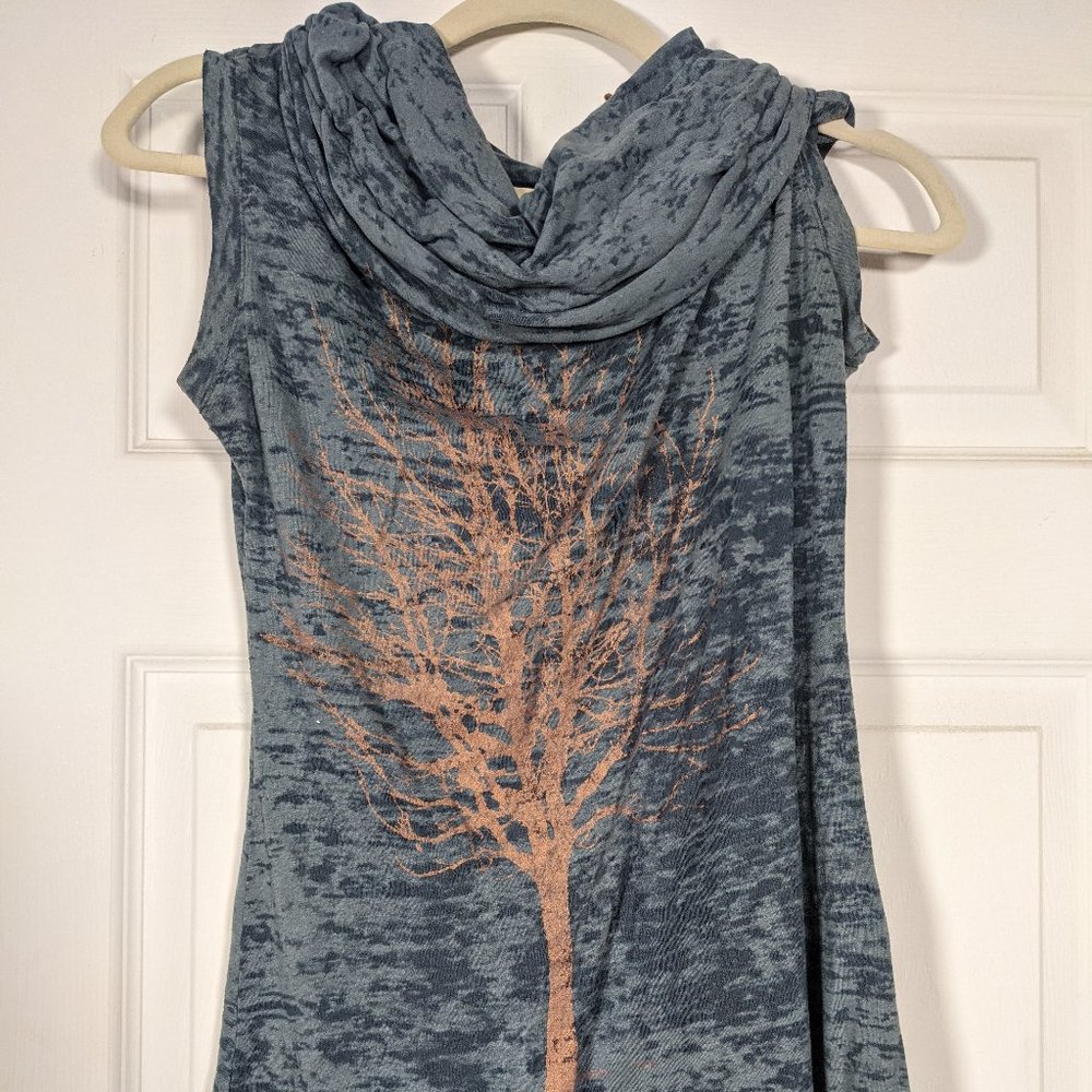 Cool Burnout Printed Cowel Neck Tunic - with Tree Print